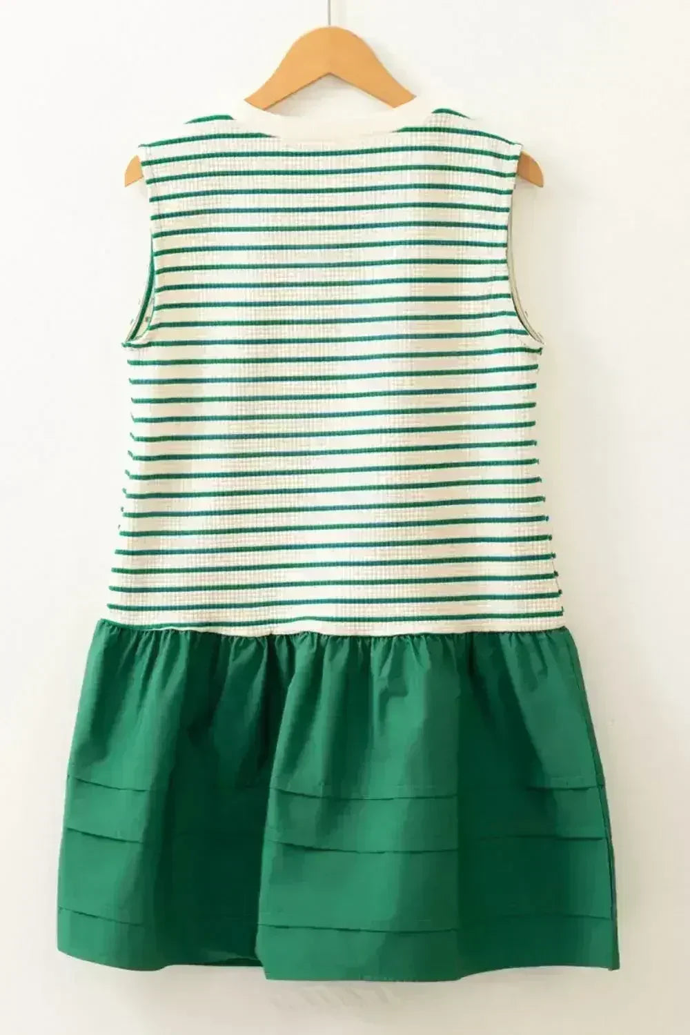 Stripe Sequin Clover Patched Contrast Mini Dress with Pockets - Femstylo