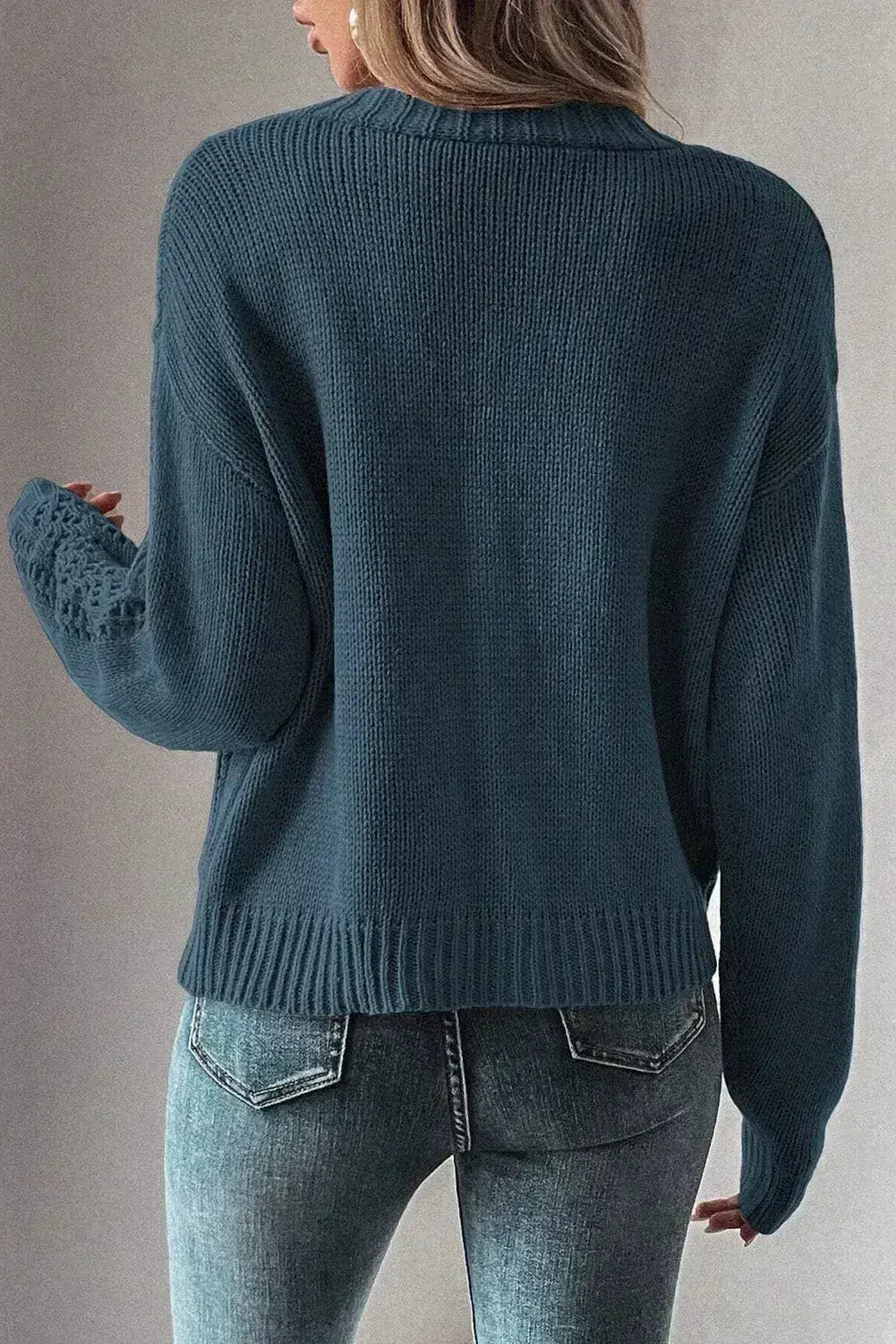 Dark Khaki Cardigan – Open Knit Drop Shoulder Sweater | Cotton-Acrylic Blend - Femstylo