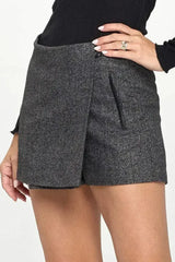 Asymmetrical Wrap Mini Skort with Faux Leather Trim - Femstylo
