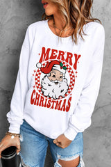 Beige Santa Claus Merry Christmas Heat Transfer Printing Graphic Sweatshirt
