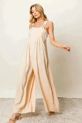 BiBi Texture Sleeveless Wide Leg Jumpsuit