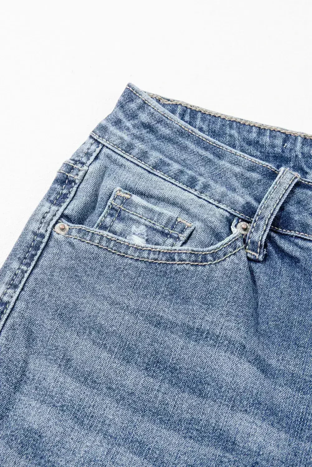 Dusk Blue High Rise Ripped Distressed Hem Flared Jeans - Femstylo
