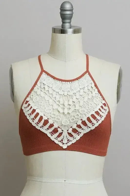 Crochet Lace High Neck Bralette - Femstylo