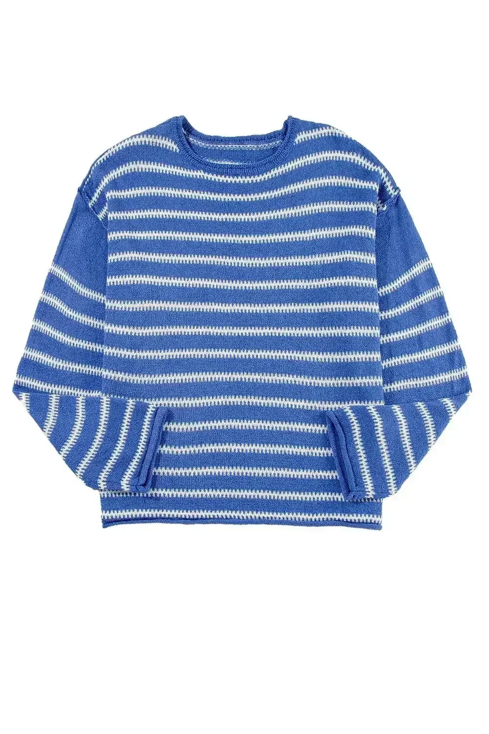 Brown Stripe Casual Round Neck Drop Shoulder Sweater - Femstylo