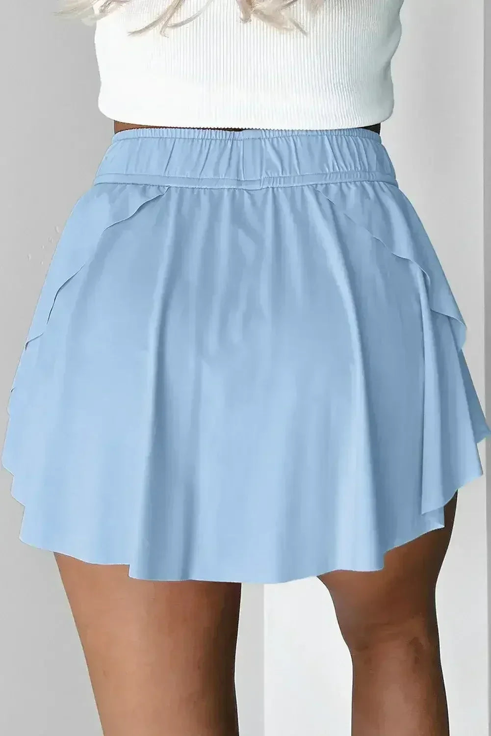 Light Green Drawstring High Waist Lined Tennis Skort - Femstylo