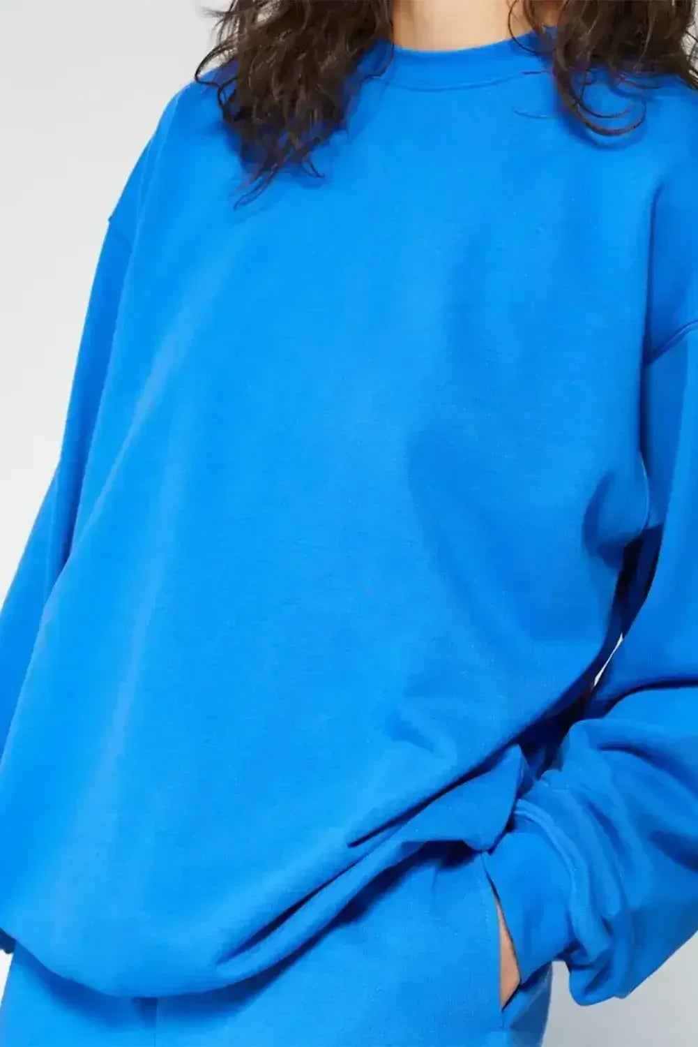 Sky Blue YOU DESERVE TO BE HAPPY Graphic Drop Sleeve Sweatshirt - Femstylo