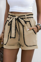Smoke Gray Ricrac Knot Waist Casual Shorts - Femstylo