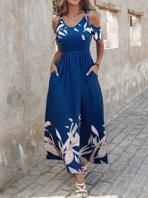 Printed Cold Shoulder Dress - Femstylo