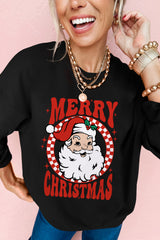 Black Santa Claus Merry Christmas Heat Transfer Printing Graphic Sweatshirt