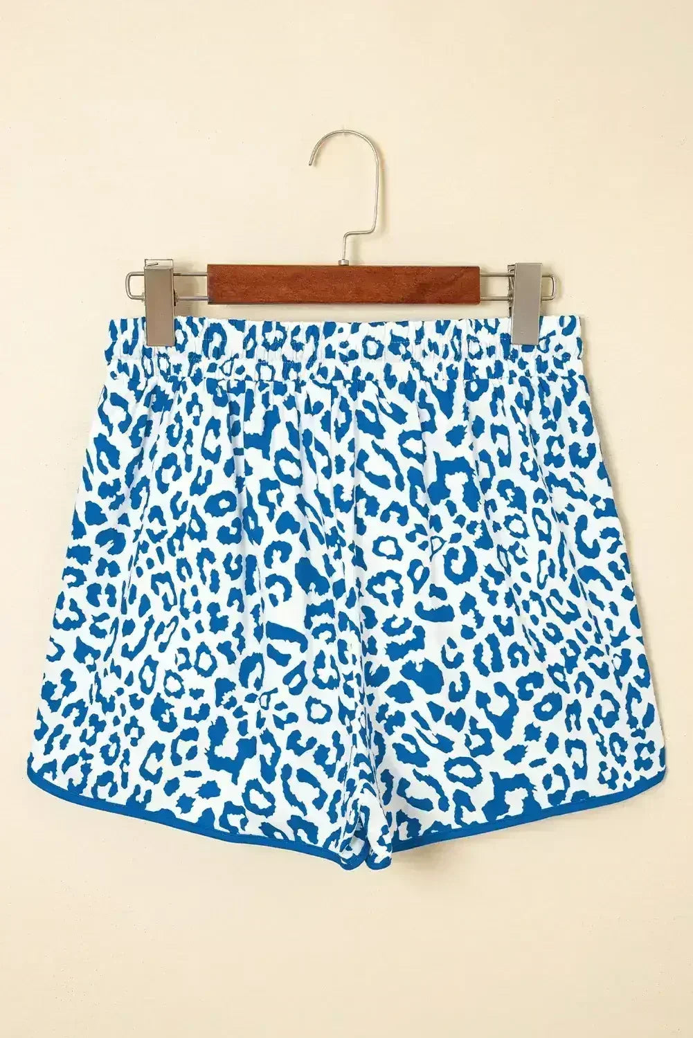 Blue Leopard Elastic Waist Lace up Contrast Trim Casual Shorts - Femstylo