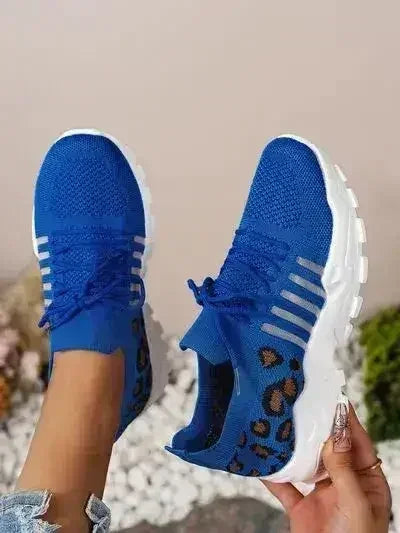Cutout Leopard Lace Up Mesh Athletic - Femstylo