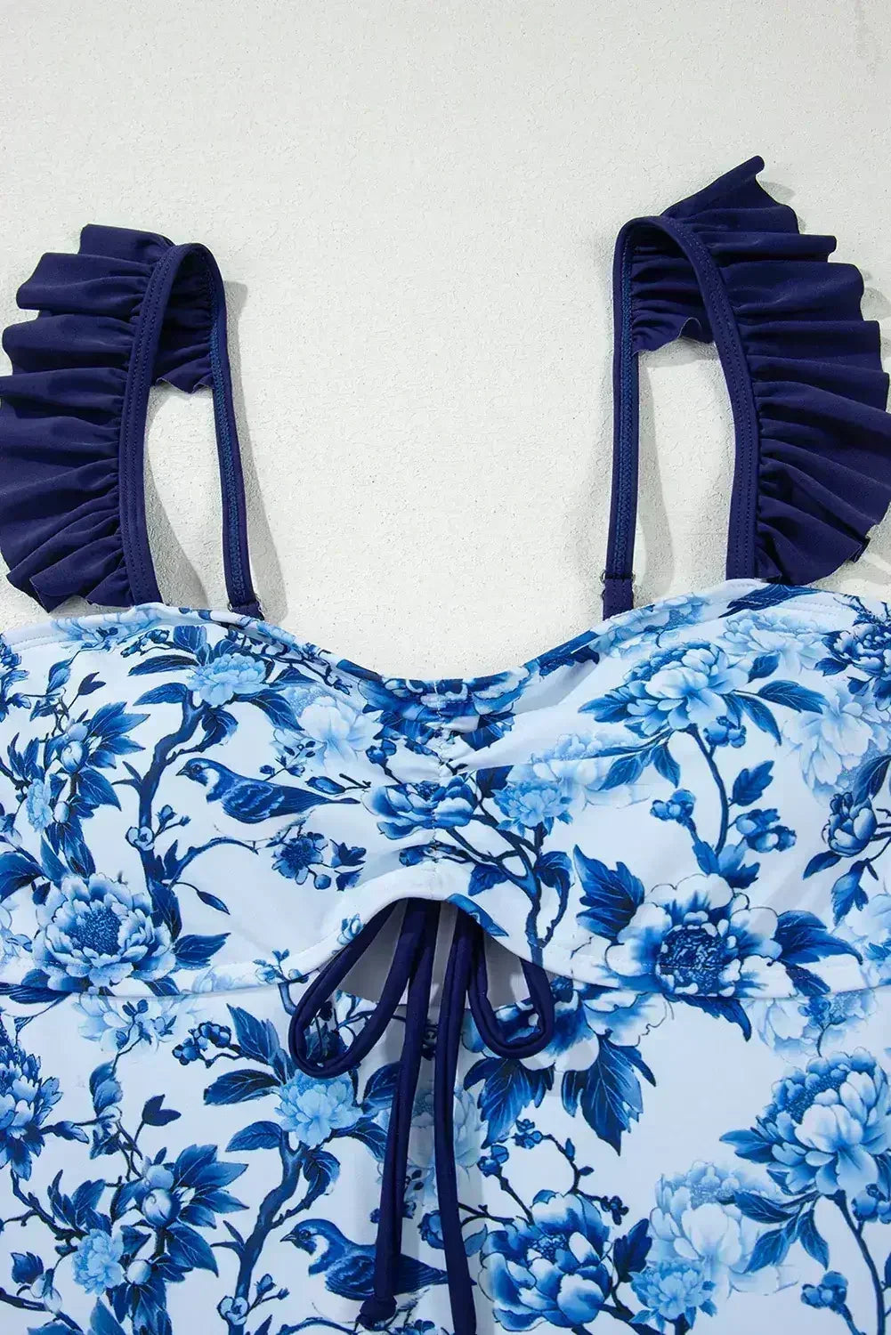 Blue Cutout Ruffle Spaghetti Strap One-Piece Swimwear - Femstylo