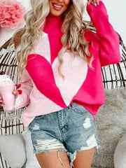 Valentine's Day Heart Turtleneck Cold Shoulder Sweater - Femstylo