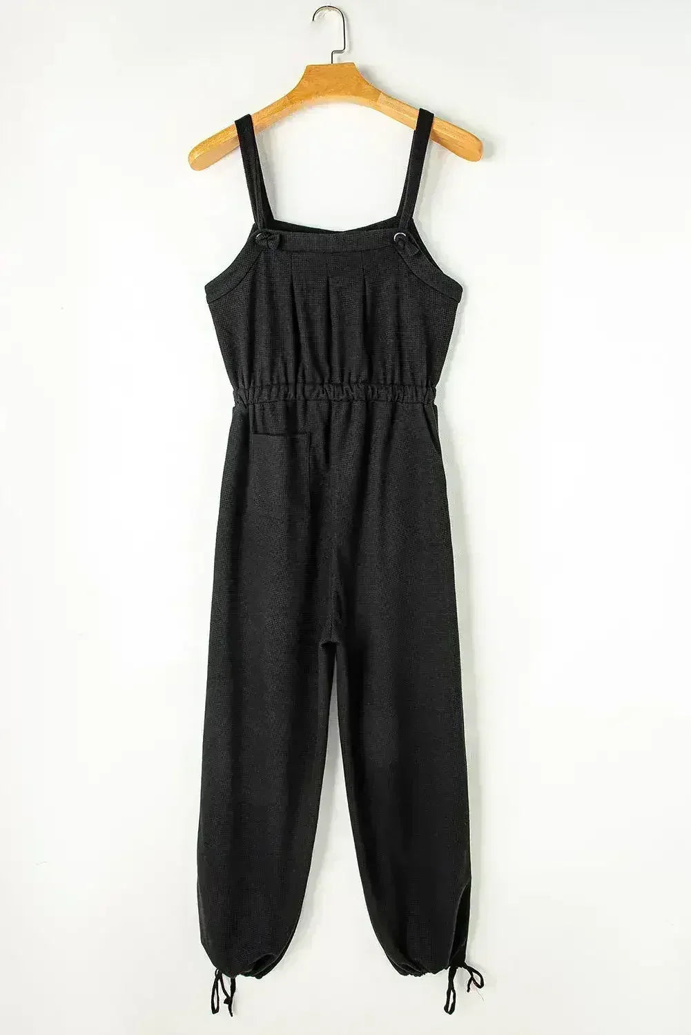 Moss Green Knotted Straps Button Textured Drawstring Jumpsuit - Femstylo