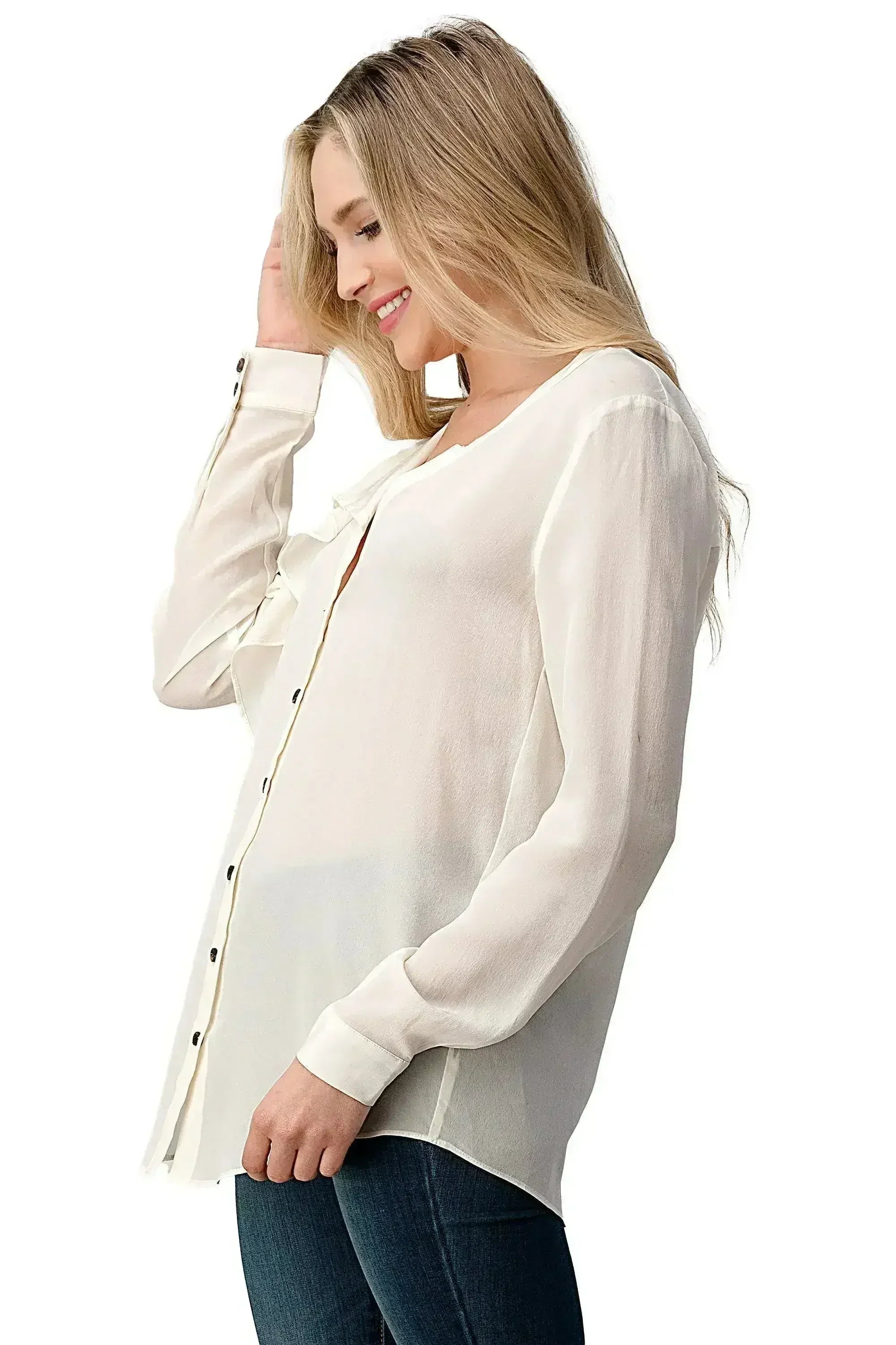 Ruffle Detail Button-Up Blouse - Femstylo