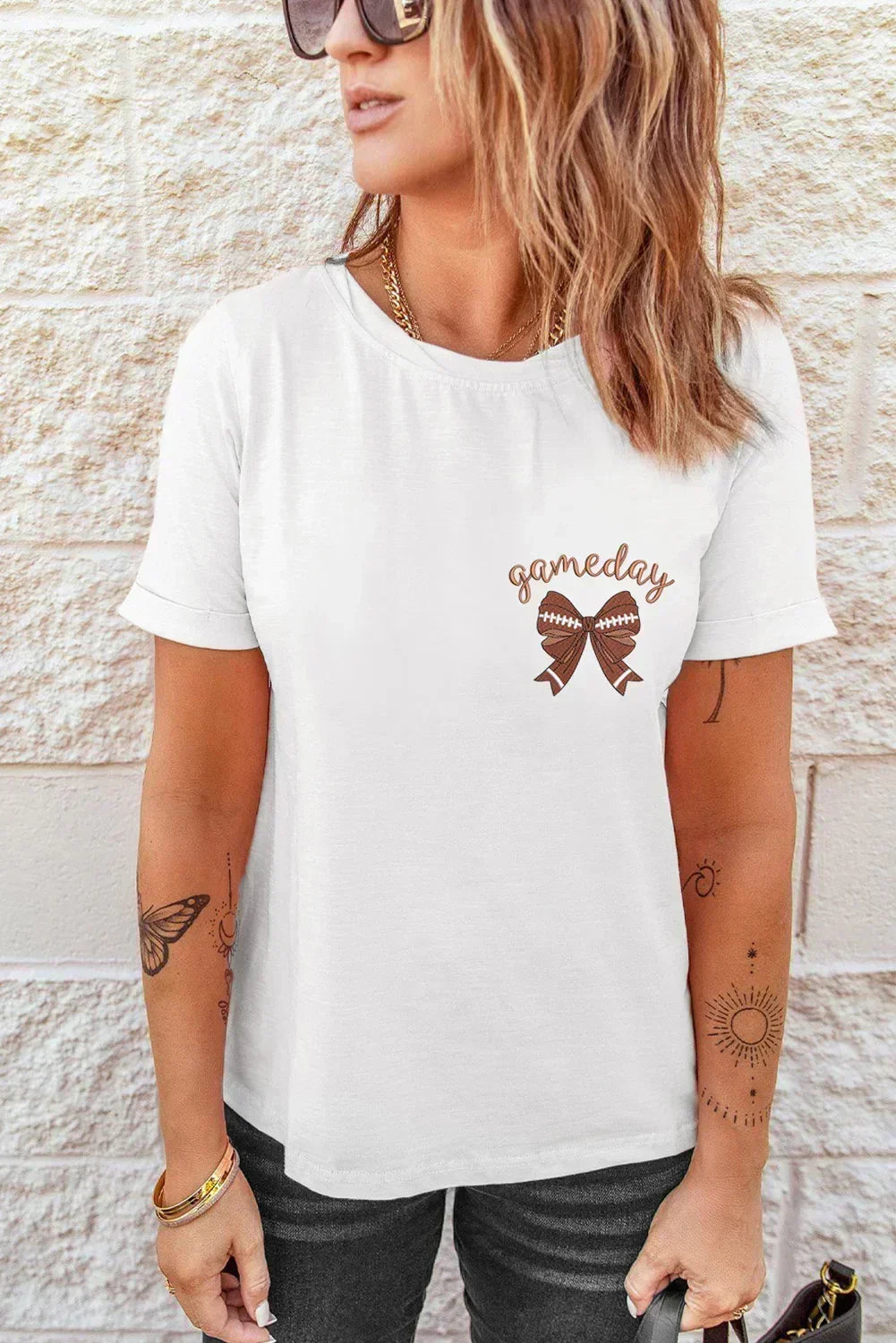 White game day Bow Graphic Crewneck Tee