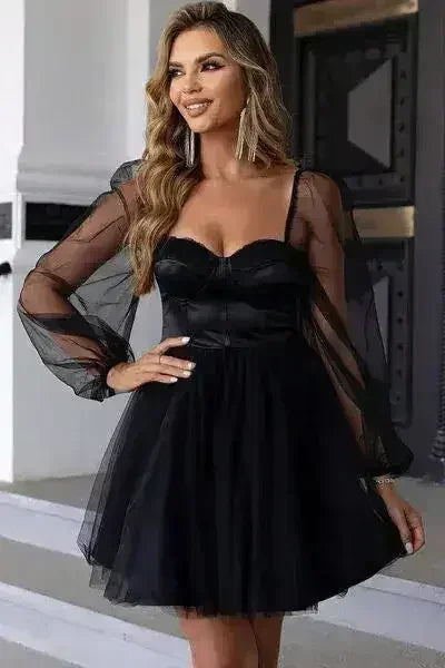 Sweetheart Neck Balloon Sleeve Mini Dress - Femstylo