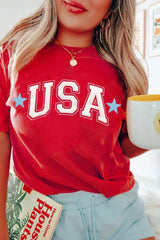 Red Star USA Print Crewneck T Shirt