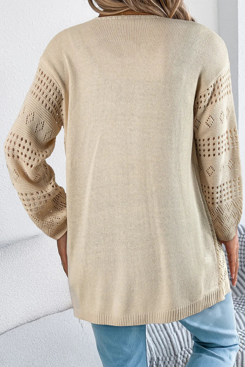 Smoke Gray Solid Color Hollow Knit Cardigan