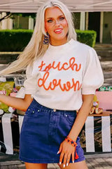White Touchdown Tinsel Puff Short Sleeve Sweater - Femstylo