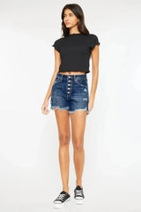 Kancan Raw Hem Button-Fly Denim Shorts