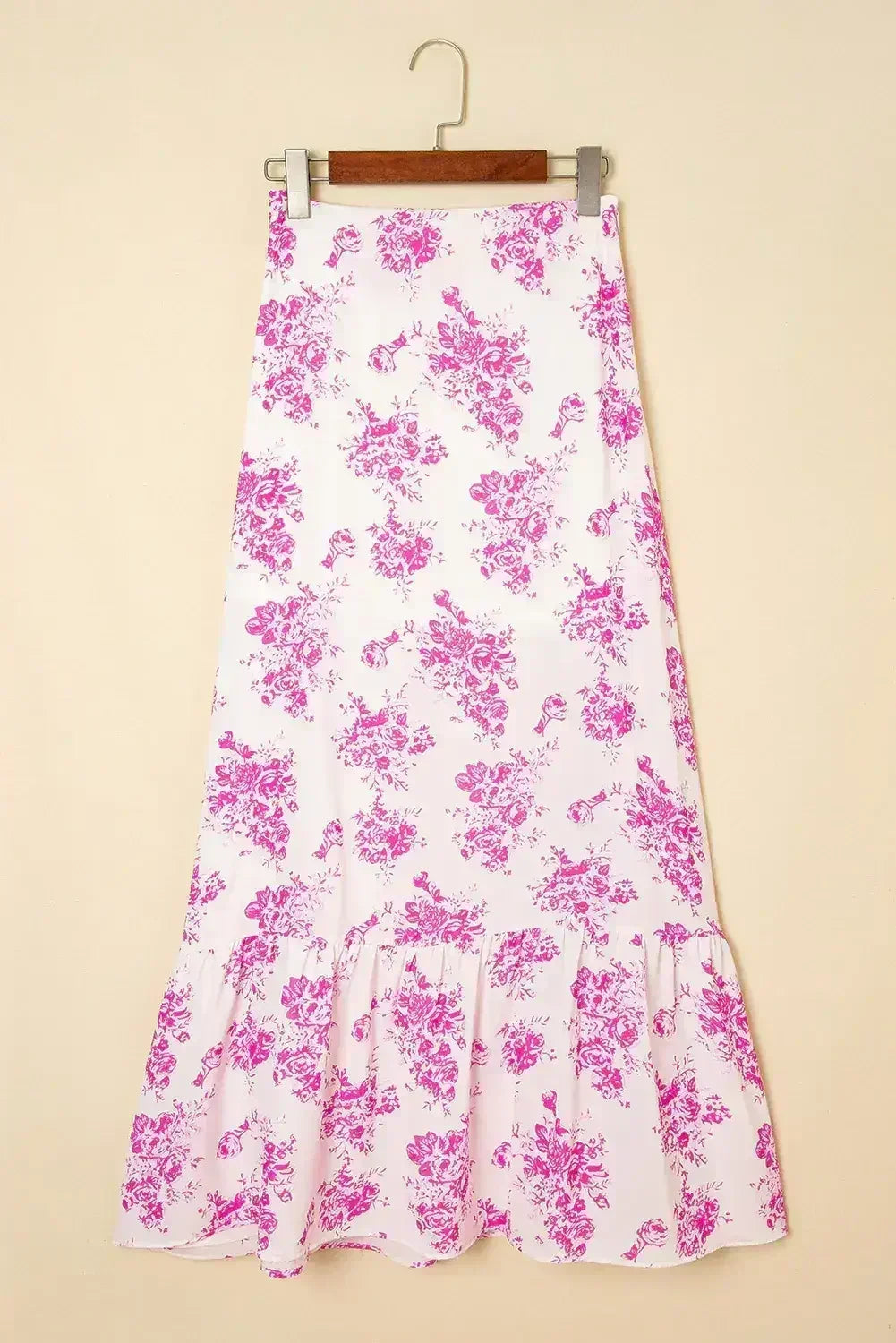 Sky Blue Boho Floral High Waist Ruffle Split Maxi Skirt - Femstylo