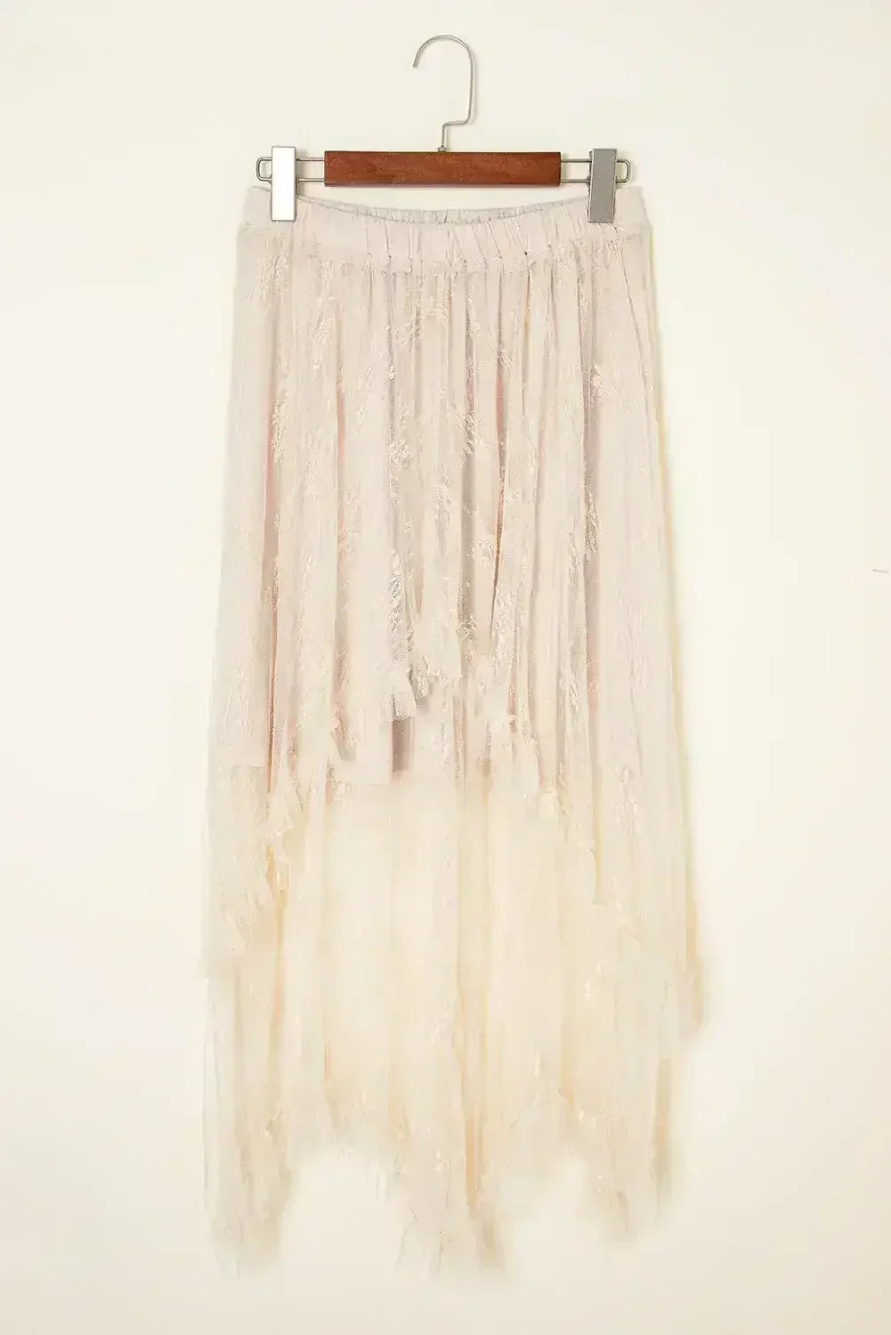 Beige Lace Cascading Tiered High Waist Maxi Skirt - Femstylo