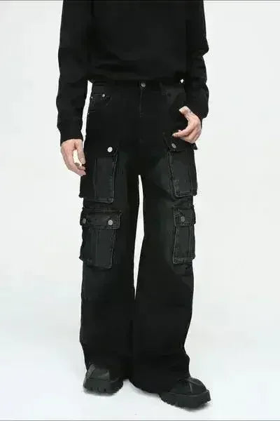 Multi-Pocket Cargo Wide-Leg Jeans - Femstylo