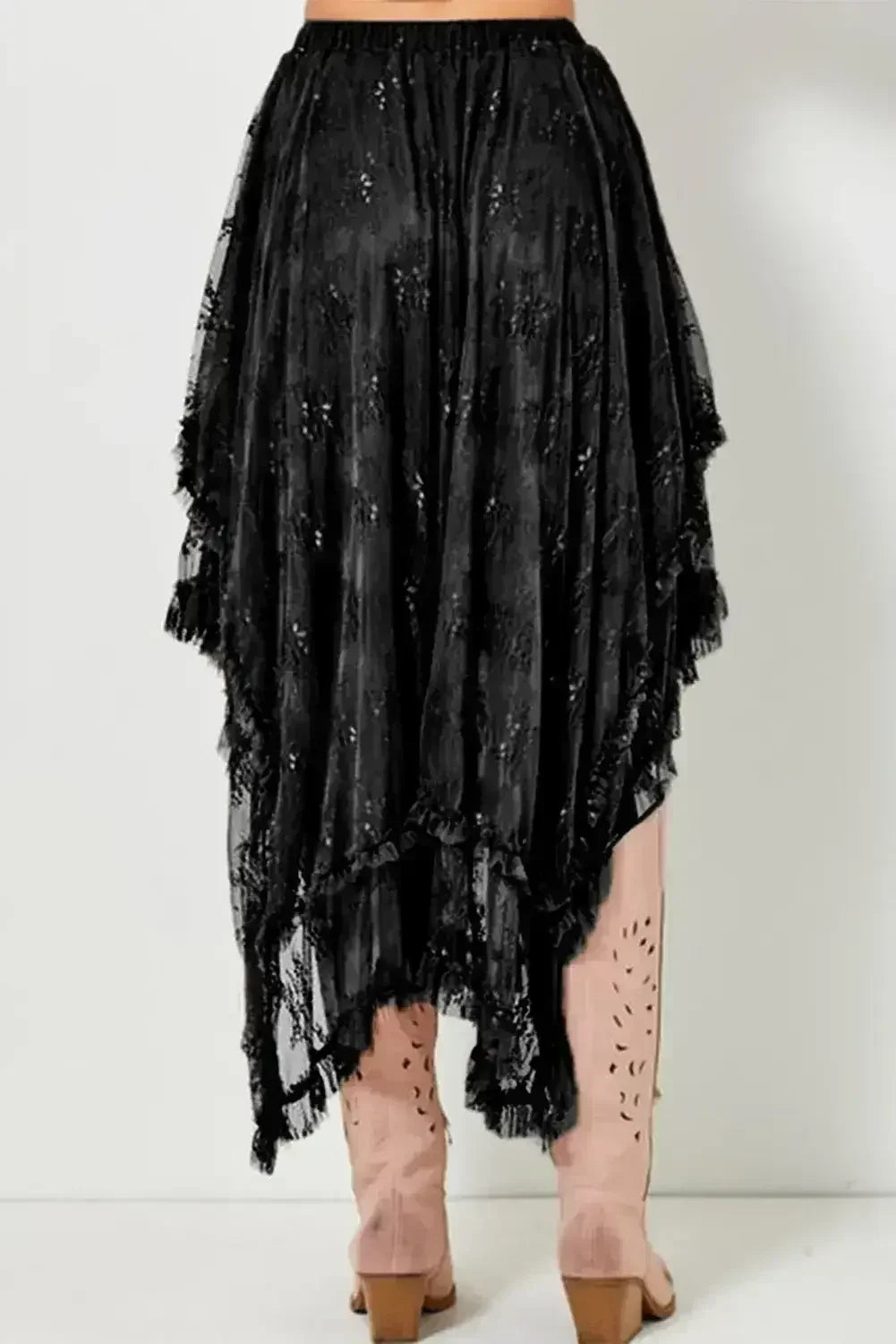 Beige Lace Cascading Tiered High Waist Maxi Skirt - Femstylo