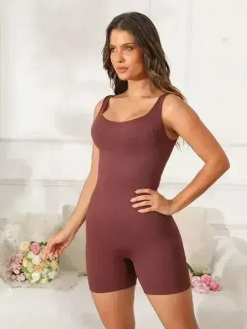 Scoop Neck Wide Strap Active Romper - Femstylo