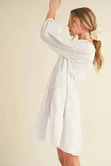 Aemi + Co Notched Balloon Sleeve Tiered Mini Dress - Femstylo