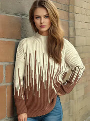 Contrast Mock Neck Long Sleeve Sweater - Femstylo