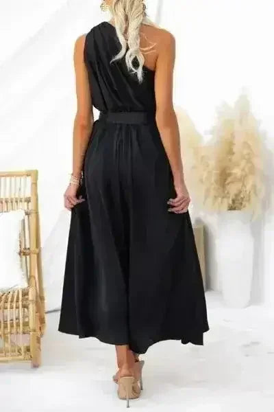 Ruched Single Shoulder Sleeveless Dress - Femstylo