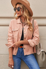 Pink Corduroy Pocket Buttoned Jacket