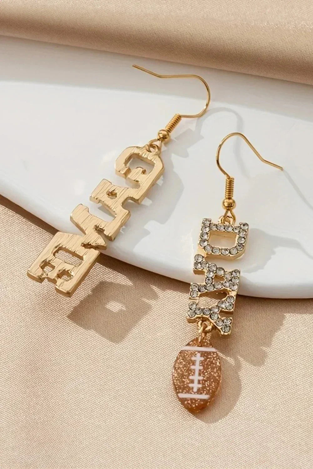 Gold GAME DAY Football Rhinestone Dangle Earrings