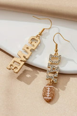 Gold GAME DAY Football Rhinestone Dangle Earrings