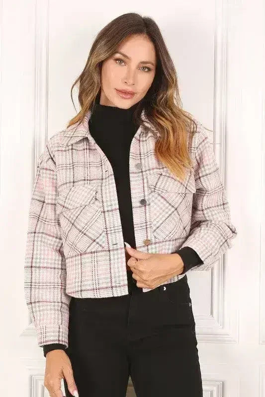 Plaid crop jacket - Femstylo