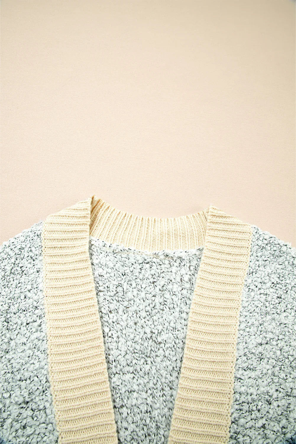 High-rise Patchwork Side Pockets Open Front Cardigan