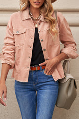 Pink Corduroy Pocket Buttoned Jacket