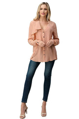 Ruffle Detail Button-Up Blouse - Femstylo