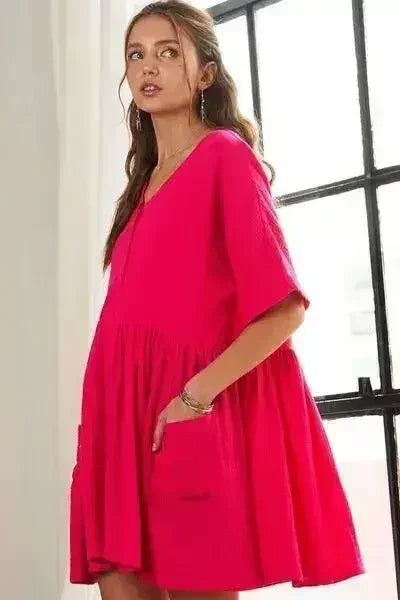 ADORA V-Neck Half Sleeve Dress with Pockets | Femstylo - Femstylo