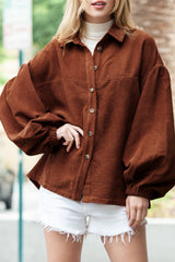 Coffee Corduroy Button Up Lantern Sleeve Jacket