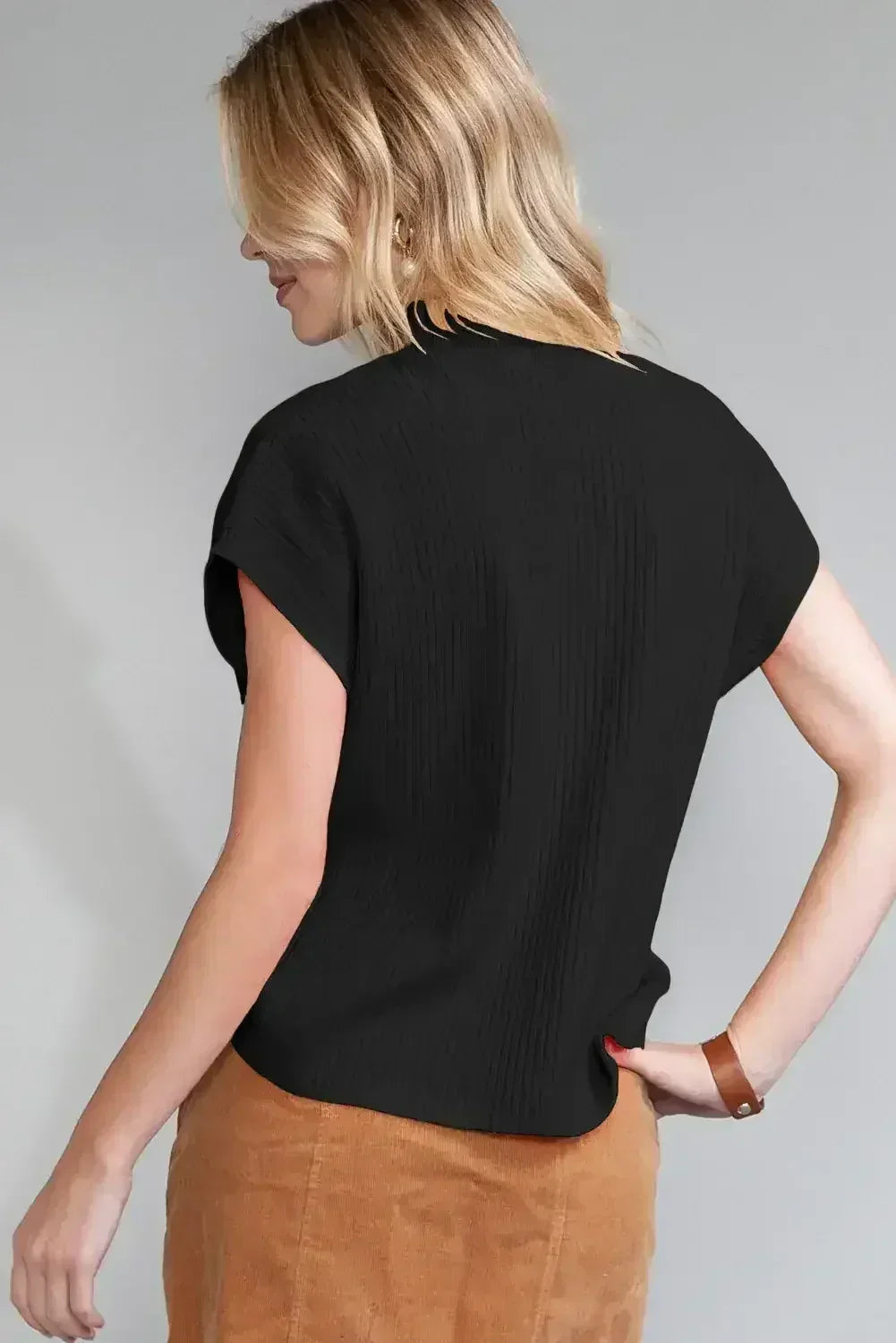 Mineral Red Patch Pocket Ribbed Knit Short Sleeve Sweater - Femstylo