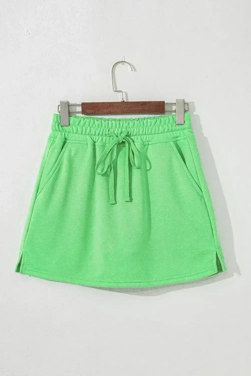 Black French Terry Drawstring Mini Skort with Pockets - Femstylo