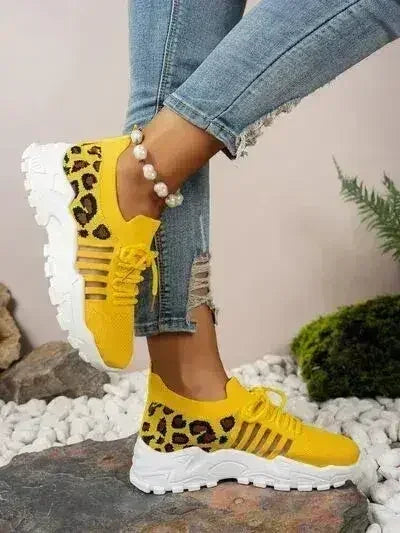 Cutout Leopard Lace Up Mesh Athletic - Femstylo