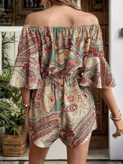 Printed Off Shoulder Half Sleeve Romper - Femstylo
