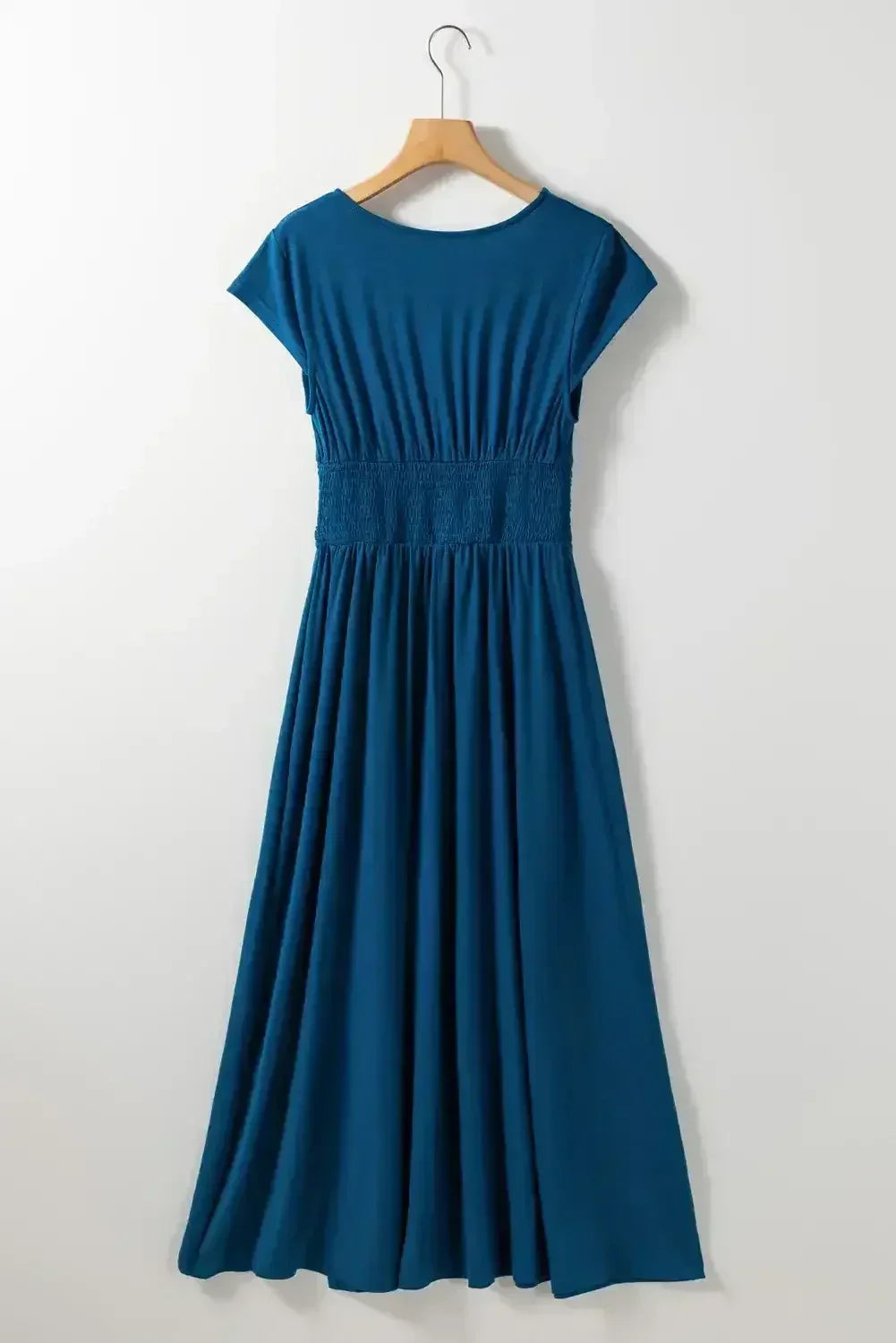 Black Deep V Neck Ruched High Waist Midi Dress - Femstylo