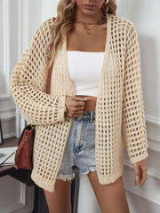 Openwork Open Front Long Sleeve Cardigan - Femstylo