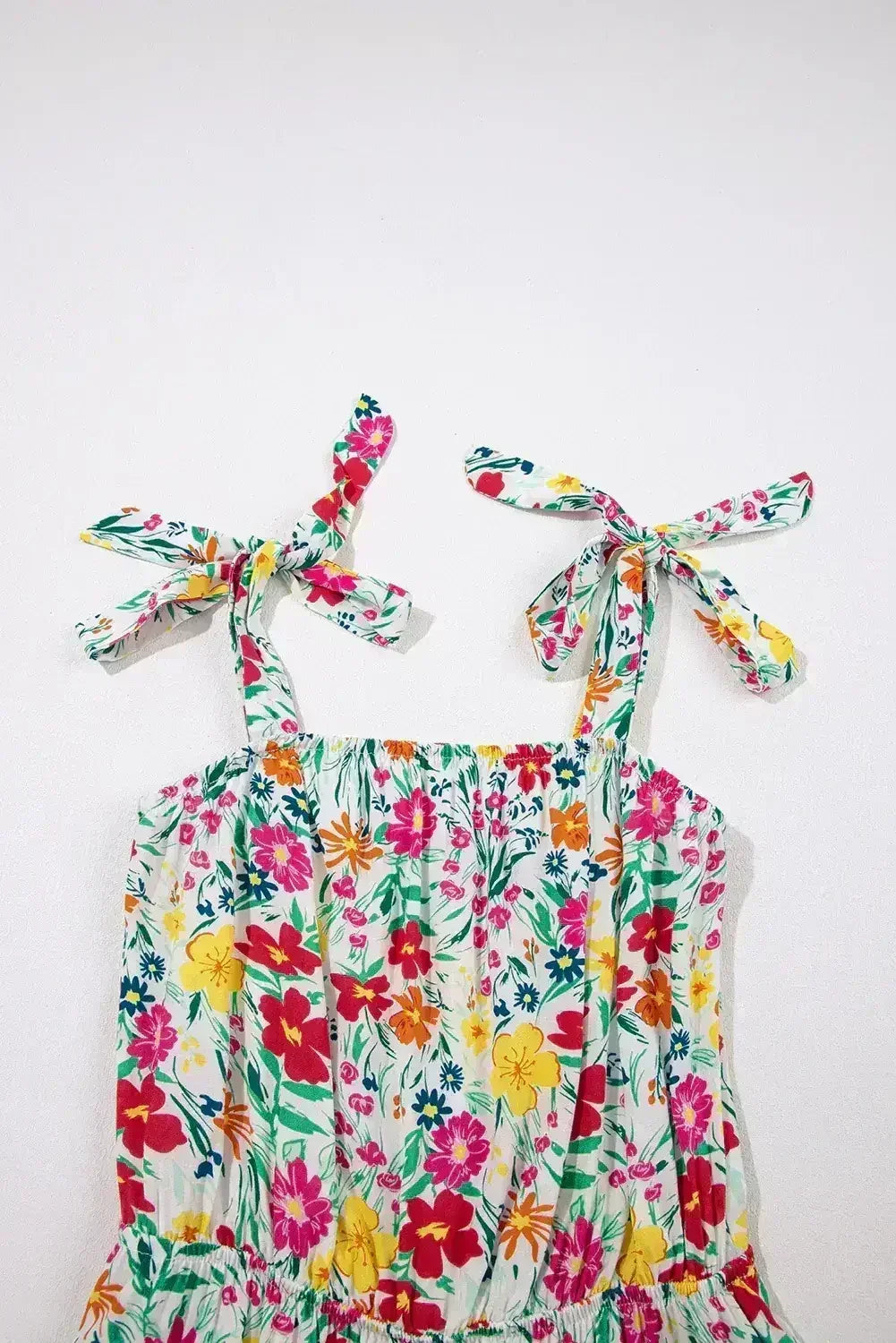 Red Floral Print Knotted Strap Cinched Waist Ruffle Hem Mini Dress - Femstylo
