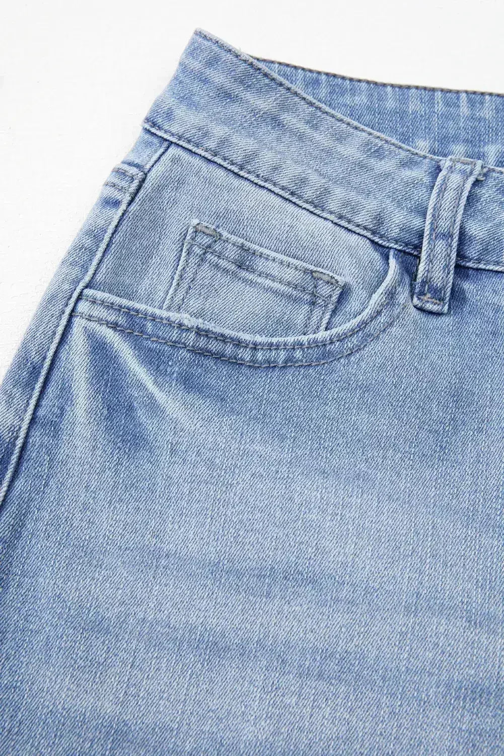 Sail Blue Mineral Wash Raw Hem High Waist Flared Jeans - Femstylo